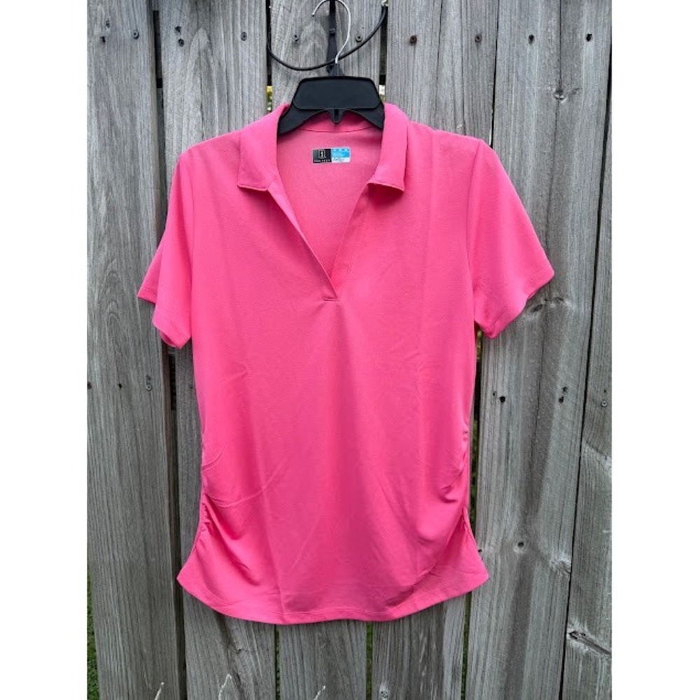 Golfcore Sporty PGA Tour Polo Shirt M Pink Ruched Airflux V-Neck Short Sleeve